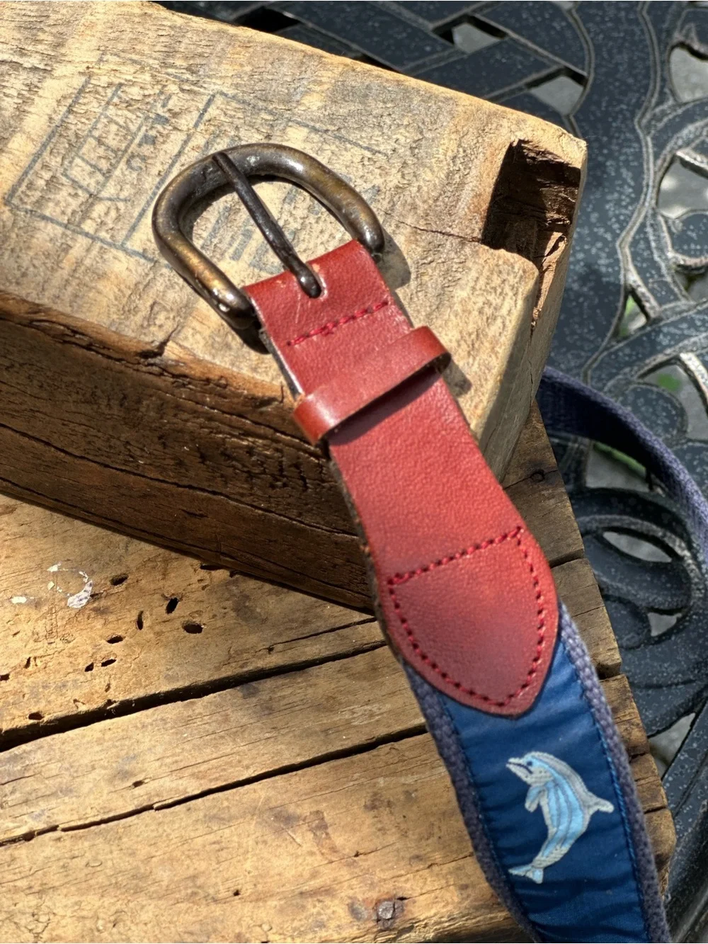 Sailor Dolphin Ribbon Web Belt Size 42 Genuine Leather Nautical
